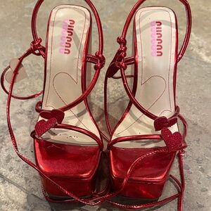 lace up red heart heels